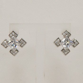 Sterling Silver/CZ Square Stud Earrings